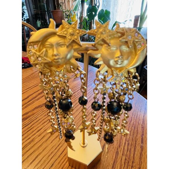 VINTAGE Celestial KIRKS FOLLEY earrings sun moon star dangle with BRACLET READ - Picture 8 of 16